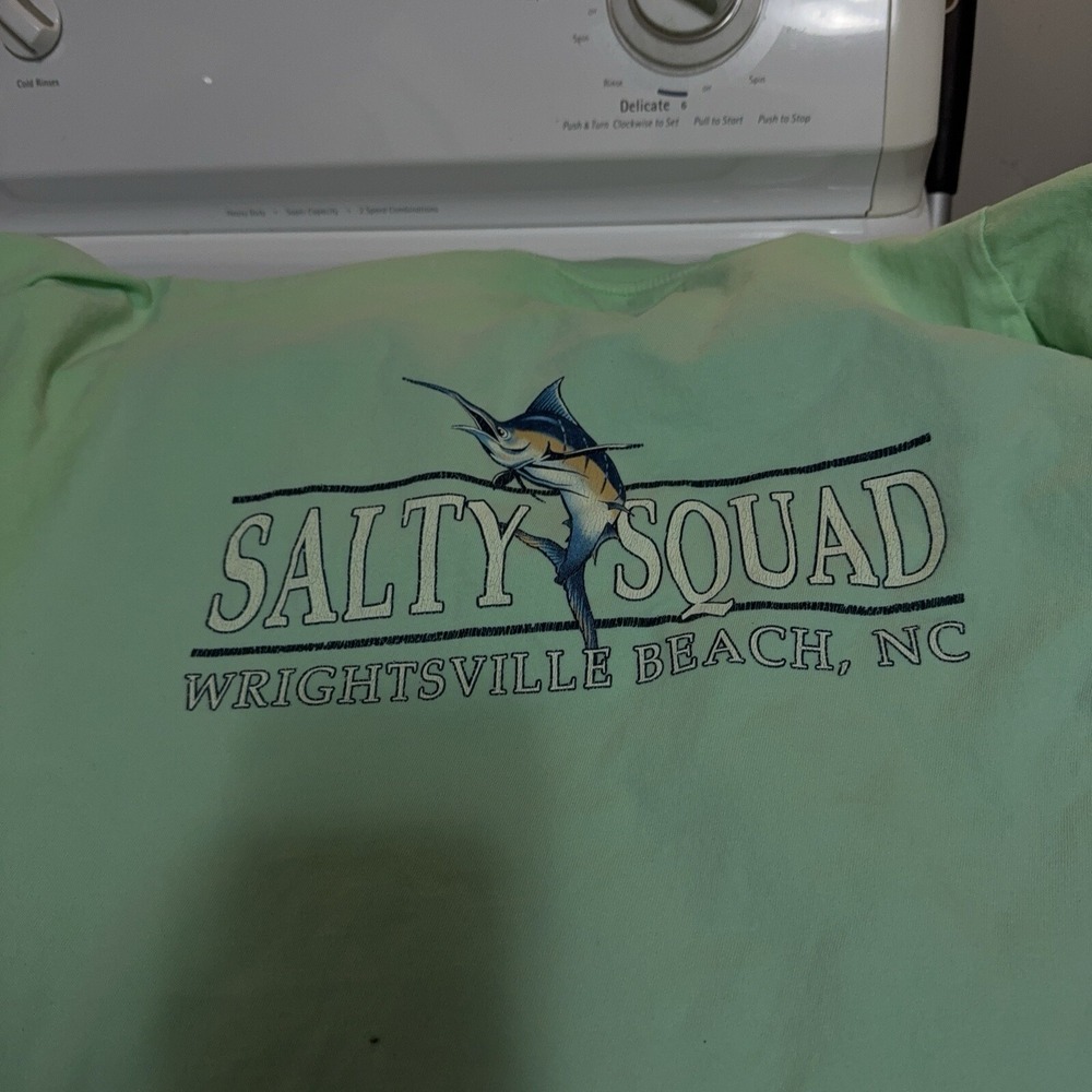 Salty Squad, Wrightsville Beach Size L Soft Green 2 Sided Print T-Shirt *NOTE